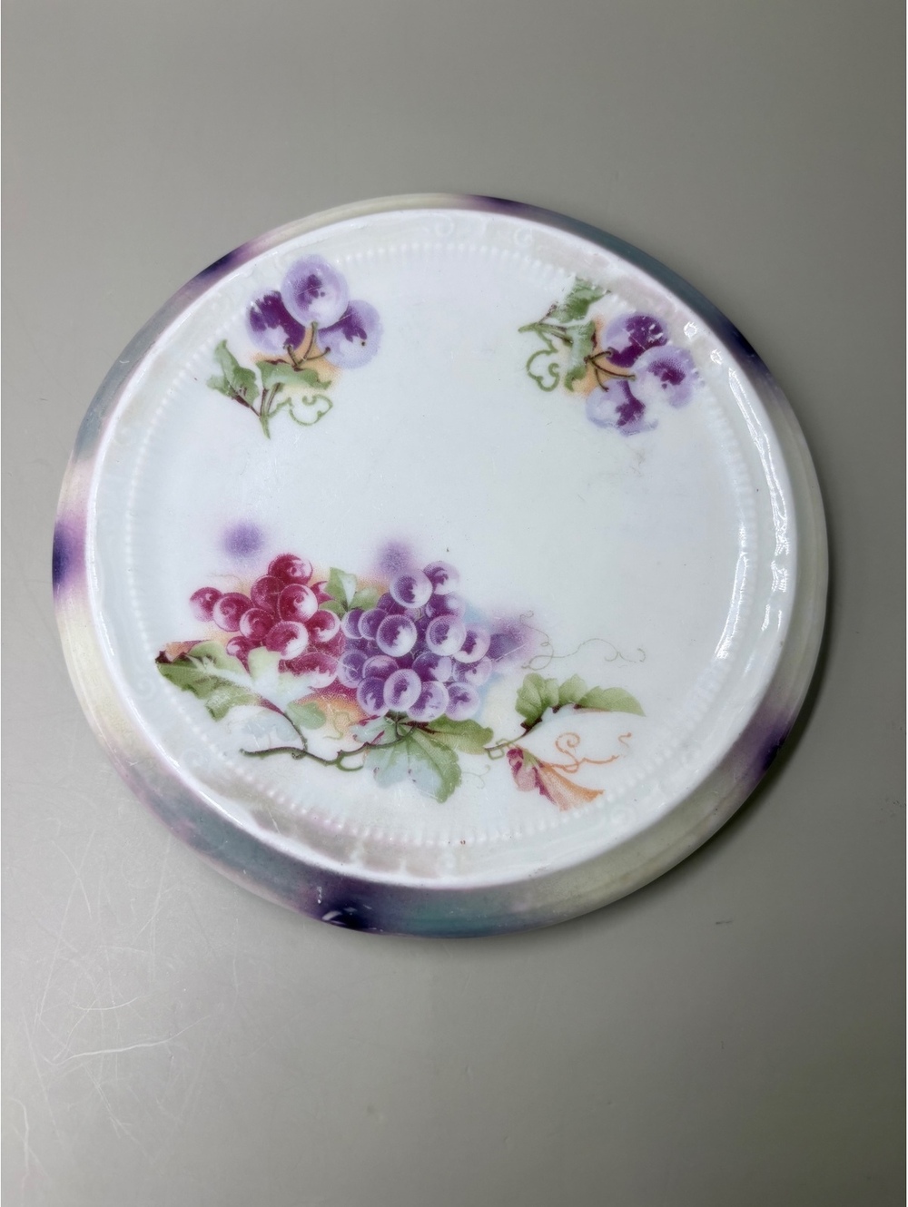 Antique Three Crown Germany Hand Painted Porcelain Hot Plate Trivet Violets 6.5"
